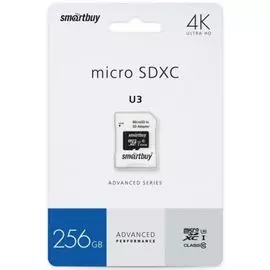 Карта памяти MicroSDXC 256GB SmartBuy SB256GBSDU1A-AD Class 10 Advanced U3 V30 A1 UHS-I, SD адаптер