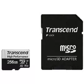 Карта памяти 256GB Transcend 330S UHS-I Class U3 V30 A2, чтение до 100Мб/с, запись до 85Мб/с, с адаптером