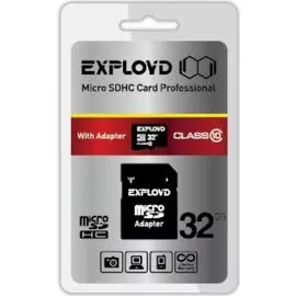 Карта памяти MicroSDHC 32GB Exployd EX032GCSDHC10-AD Class 10 + SD адаптер