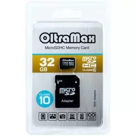 Карта памяти MicroSDHC 32GB OltraMax OM032GCSDHC10-AD Class 10 + SD адаптер