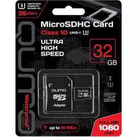 Карта памяти 32GB Qumo QM32GMICSDHC10U3 MicroSDHC Class 10 UHS-I U3, SD adapter
