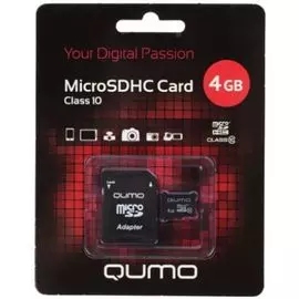 Карта памяти MicroSDHC 4GB Qumo QM4GMICSDHC10 Class 10, SD adapter