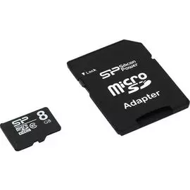 Карта памяти 8GB Silicon Power SP008GBSTH010V10SP SDHC MicroSD Card8GB class 10 Retail pack w/ adaptor