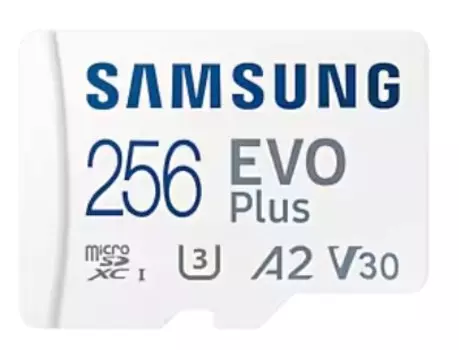 Карта памяти MicroSDXC 256GB Samsung MB-MC256SA/APC EVO Plus Class 10, A2, V30, R160 МБ/с, адаптер