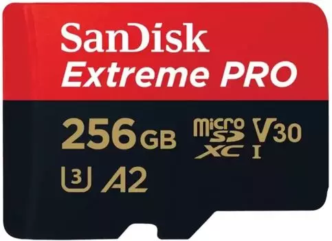 Карта памяти MicroSDXC 256GB SanDisk SDSQXCD-256G-GN6MA EXTREME PRO Class 10, UHS-I, W140, R 200 МБ/с, адаптер на SD