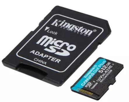 Карта памяти MicroSDXC 512GB Kingston SDCG4/512GB Go Plus G4 200R V30, с адаптером