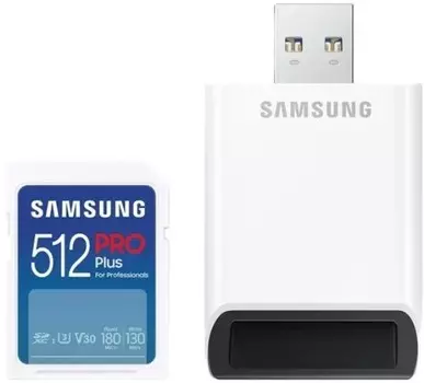 Карта памяти SDXC 512GB Samsung MB-SD512SB/WW PRO Plus с адаптером USB, 130/180MB/s