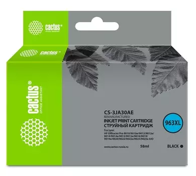 Картридж Cactus CS-3JA30AE 963XL (есть ограничения по прошивке) черный (58мл) для HP OfficeJet Pro 9010/9010e/9012/9014/9015/9016/9019