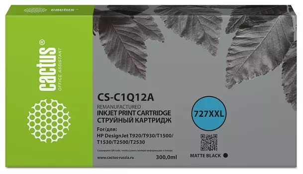 Картридж Cactus CS-C1Q12A 727 черный (300мл) для HP Designjet T920/T930/T1500/T1530