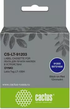 Картридж ленточный Cactus CS-LT-91203 черный/красный для Dymo Letra Tag LT-100H