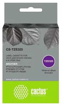 Картридж ленточный Cactus CS-TZE325 БЕЛЫЙ НА ЧЕРНОМ 9X8 ДЛЯ BROTHER 1010/1280/1280VP/2700VP