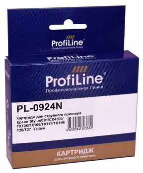 Картридж ProfiLine PL_0924N_Y струйный для принтеров Epson Stylus C91/CX4300/TX106/TX109/TX117/TX119/T26/T27 с чернилами на водной основе Yellow 5,5 м