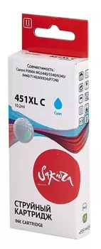 Картридж струйный Sakura 6473B001 (451XL C) для Canon PIXMA MG5440/5540/6340/6440/7140, MX924, iP7240, водорастворимый тип чернил, голубой, 665 к.