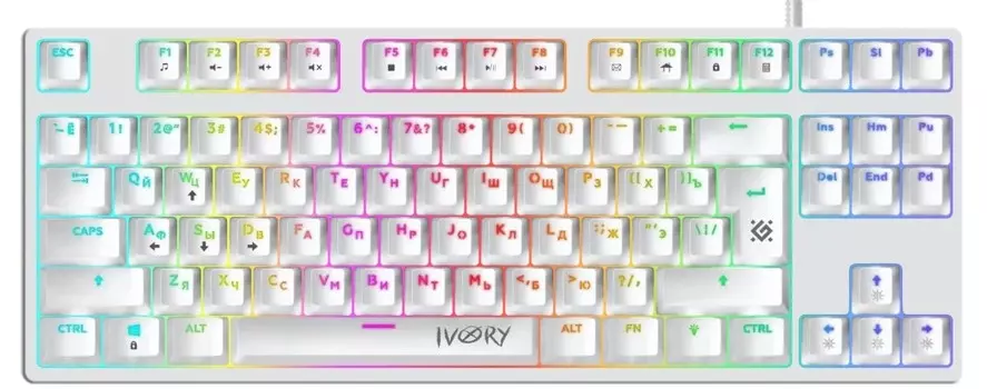 Клавиатура Defender Ivory GK-579 45579 механическая RU, 87кн,1.5м,крас.свитчи, RGB