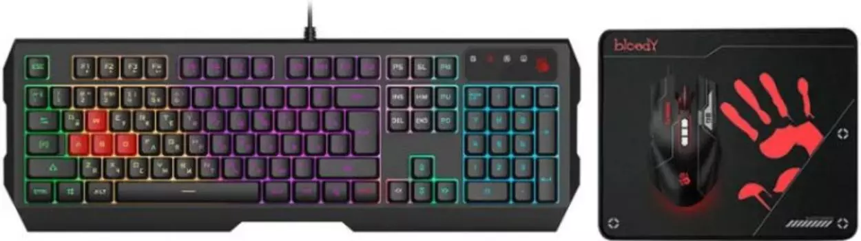 Клавиатура и мышь A4Tech B1700 ( B140N +ES7 + BP-50M) клав:черный, мышь:черный, USB, LED, (1836734)