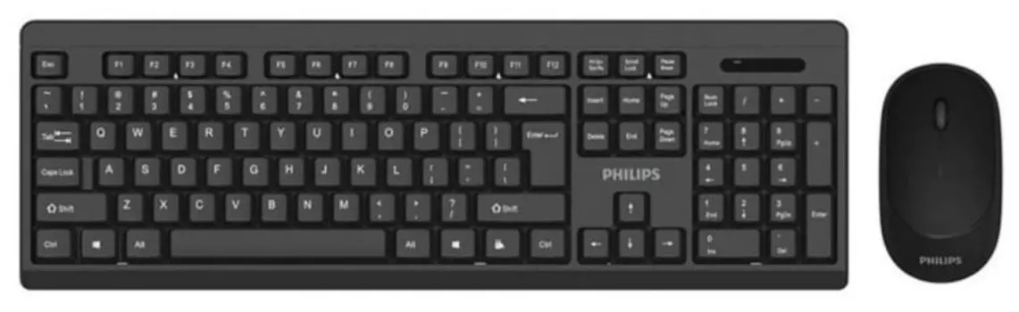 Клавиатура и мышь Wireless Philips SPT6324 2.4 GHz 104 клав/3 кнопки, 1600dpi, русская заводская раскладка, чёрный