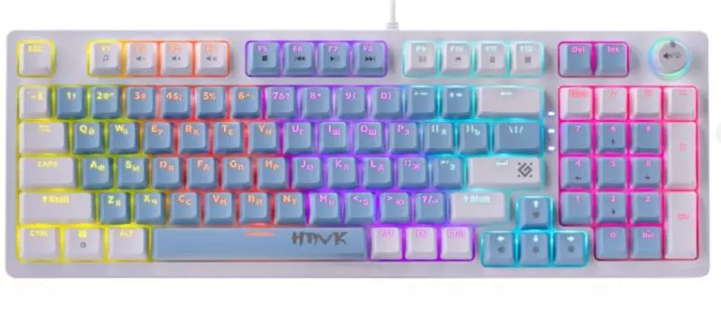 Клавиатура проводная Defender Hawk GK-418 RU 45422 радужная, 97 кн, корич.свитч, голубой