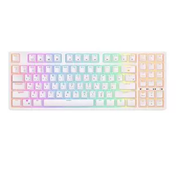 Клавиатура Royal Kludge RK92 подключение: BT, радиоканал 2,4 ГГц, провод, 92 клавиши, RGB подсветка, USB хаб, RK Red, 1850 mAh, белая
