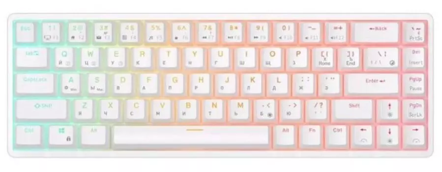 Клавиатура Royal Kludge RKG68 подключение: BT, радиоканал 2,4 ГГц, провод, 68 клавиш, RGB подсветка, USB хаб, RK Brown, 3150 mAh, белая