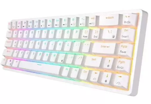 Клавиатура Royal Kludge RKG68 подключение: BT, радиоканал 2,4 ГГц, провод, 68 клавиш, RGB подсветка, USB хаб, RK Red, 3150 mAh, белая