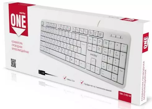 Клавиатура SmartBuy ONE 210 SBK-210U-W проводная, мультимедийная, USB, белая (1/20)