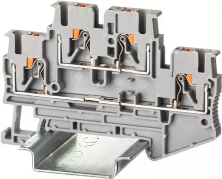 Клемма DKC VPRTT-2.5-PV-GY двухуровневая, зажим push-in, 4 точки подключения, уровни соединены перемычкой, 2.5 кв.мм, серая, "Nuputuk"