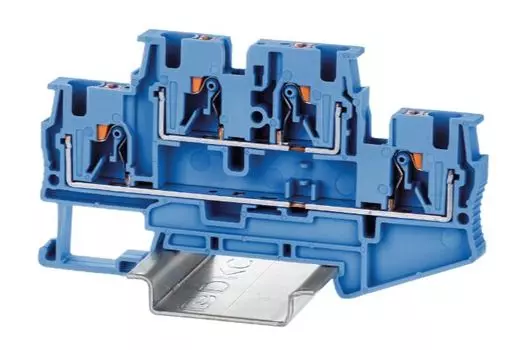 Клемма DKC VPRTT-4-BU двухуровневая, зажим push-in, 4 точки подключения, 4 кв.мм, синяя, "Nuputuk"