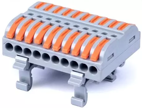 Клемма соединительная Cabeus MX223-10D универсальная проходная 10 полюсов с рычагом на DIN-рейку 0,08-2,5/4,0 (1шт)