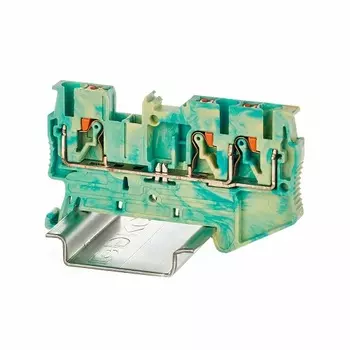 Клемма заземления DKC VPR-2.5-TWIN-PE-YG зажим push-in, 3 точки подключения, 2.5 кв.мм, "Nuputuk"