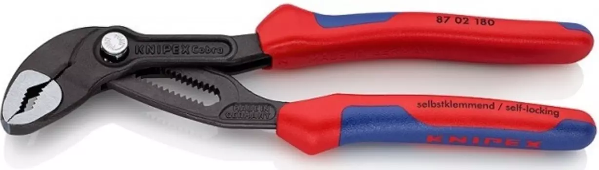 Клещи Knipex KN-8702180 переставные с фиксатором 42мм (1 1/2дюйм) под ключ 36мм L-180мм Cr-V 2-компонентные рукоятки сер.