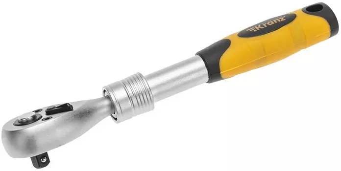 Ключ KRANZ KR-12-8413 телескопический трещоточный 1/4, 162-210мм, CrV, двухкомпонентная рукоятка