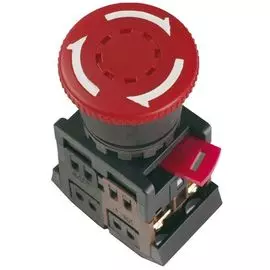 Кнопка IEK BBG10-AE-K04 AE-22 Грибок с фиксацией красный d22мм 240В 1з+1р