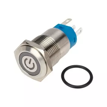 Кнопка Rexant 36-3243 антивандальная диам. 16 250В Б/Фикс (5с) OFF-(ON) / ON-(OFF) плоская подсв/красная POWER (A-16-F5)
