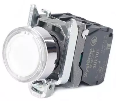 Кнопка Systeme Electric SB4BW31B5 SB4 с подсветкой в сборе модульная 22мм белая металл 24ВDC 1НО+1НЗ