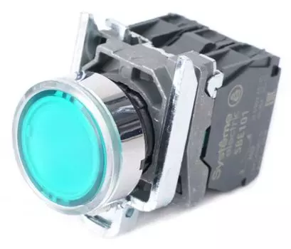 Кнопка Systeme Electric SB4BW33B5 SB4 с подсветкой в сборе модульная 22мм зеленая металл 24ВDC 1НО+1НЗ