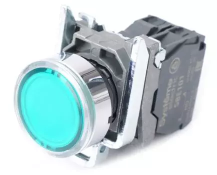 Кнопка Systeme Electric SB4BW33M1 SB4 с подсвет в сборе модуль 22мм зеленая металл 230-240ВAC 1НО