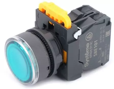 Кнопка Systeme Electric SB5AW33M1 SB5 с подсветкой в сборе модульная 22мм зеленая пластик 230-240ВAC 1НО