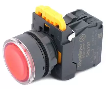 Кнопка Systeme Electric SB5AW34B2 SB5 с подсветкой в сборе модульная 22мм красная пластик 24ВDC 1НЗ