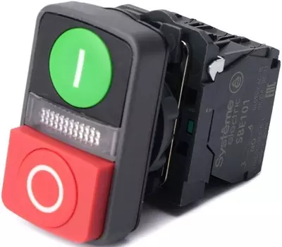 Кнопка Systeme Electric SB5AW73731M5 двойн SB5 в сборе модульная 22мм з"I"+сиг ламп+кр выст"О" пластик 230ВАС 1НО+1НЗ