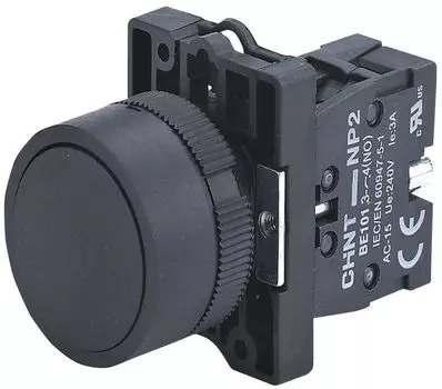 Кнопка управления CHINT 574084 NP2-EA21 без подсветки черная 1НО, IP40 (R)