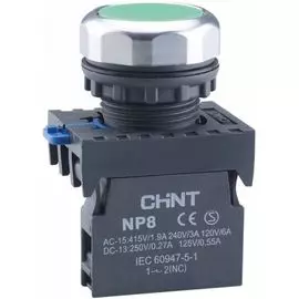 Кнопка управления CHINT 667232 NP8-10BN/3, без подсветки, зел., 1НО, IP65 (R)