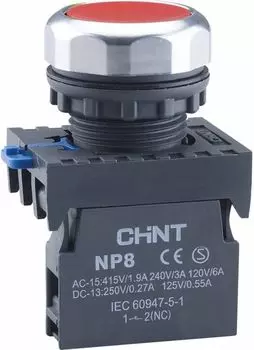 Кнопка управления CHINT 667233 NP8-10BN/4 без подсветки, самовозв., красный, 1НО, IP65 (R)