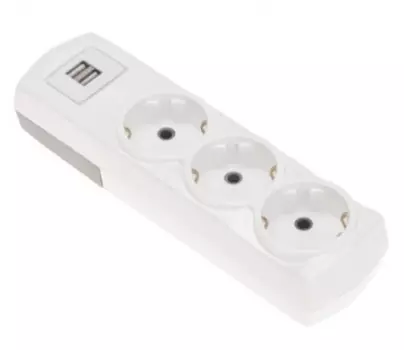 Колодка Rexant 13-4402 PREMIUM 3 гнезда, с/з, 2 USB, белый