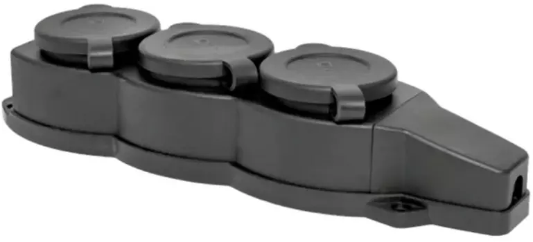 Колодка удлинителя EKF RPS-015-16-230-44 трехместная с защитными крышками каучуковая 230В 2P+PE 16A IP44 Марс