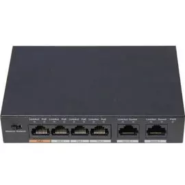 Коммуникатор Nobelic NBLS-0604H сетевой индустриальный 4 портовый 2-го уровня; 4 POE порта RJ45 -100mb; 2 порта Uplink RJ-45 -100mb, IEEE802.3af (PoE)