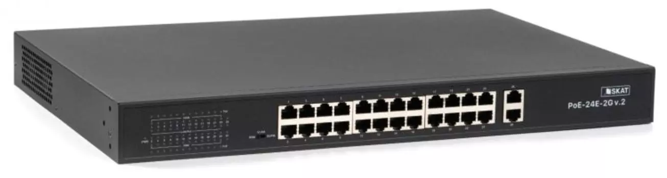 Коммутатор Бастион SKAT PoE-24E-2G v.2 PoE Plus, мощность 300Вт, порты: 24-Ethernet, 2-Uplink