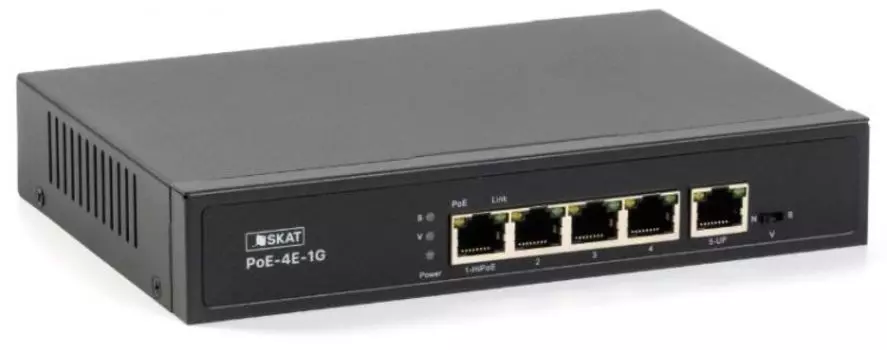 Коммутатор Бастион SKAT PoE-4E-1G PoE Plus, мощность 65Вт, порты: 4-Ethernet, 1-Uplink