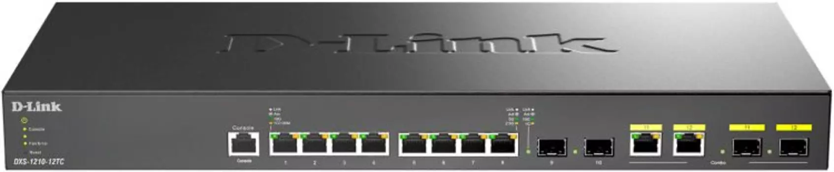 Коммутатор D-link DXS-1210-12TC/B1A 8x10GBase-T, 2x10GBase-X SFP+, 2xCombo 10GBase-T/10GBase-X SFP+, L2+, 19"
