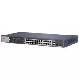 Коммутатор HIKVISION DS-3E0528HP-E неуправляемый, 20*RJ45 1000M PoE с грозозащитой 6кВ, бюджет PoE 370Вт, пропускная способность 56Гб/с, мас.6 .5A