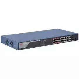 Коммутатор HIKVISION DS-3E1318P-EI L2, Смарт-управляемый, 16 10/100M RJ45 PoE-порт, 2 1000M компо-порт, 802.3af/at, бюджет PoE 230Вт, поддержка режима